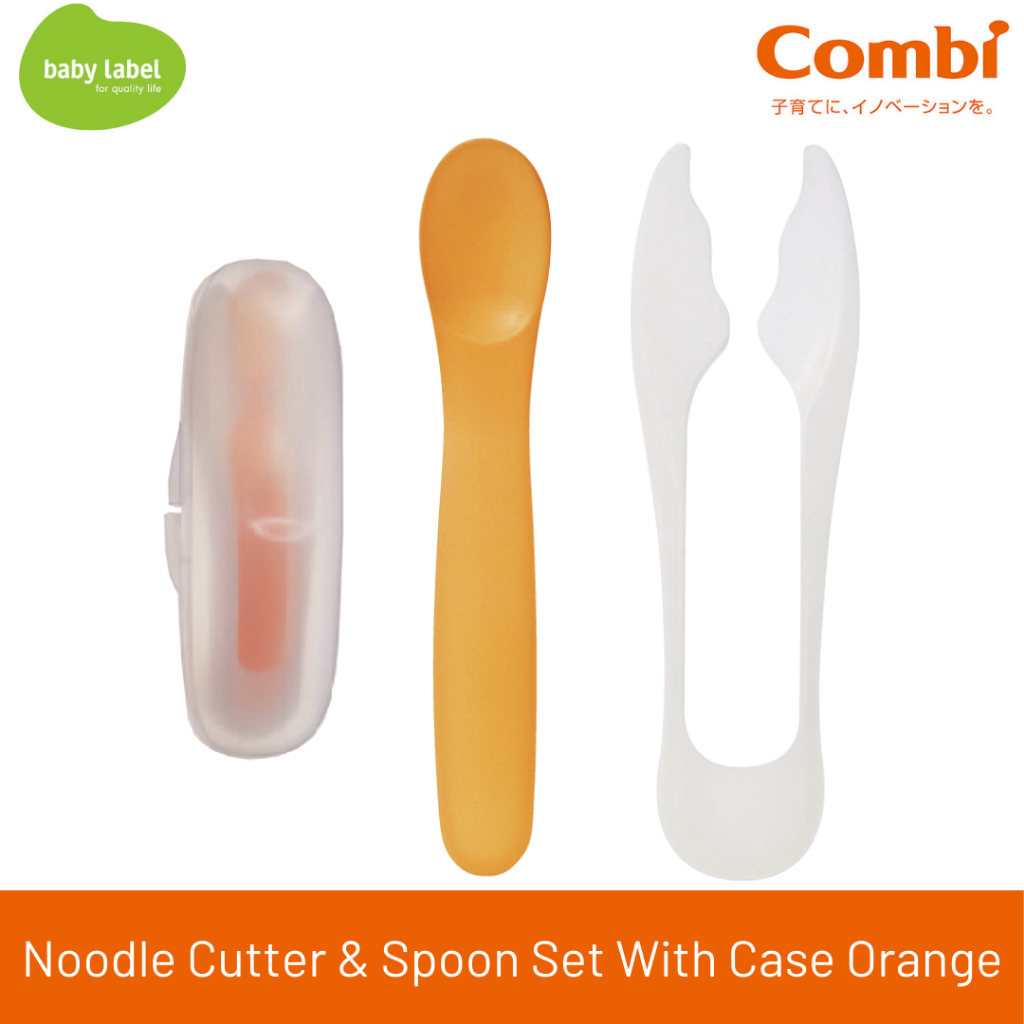 combi baby noodle cutter and spoon set with storage case 宝宝辅食面条剪刀与汤匙